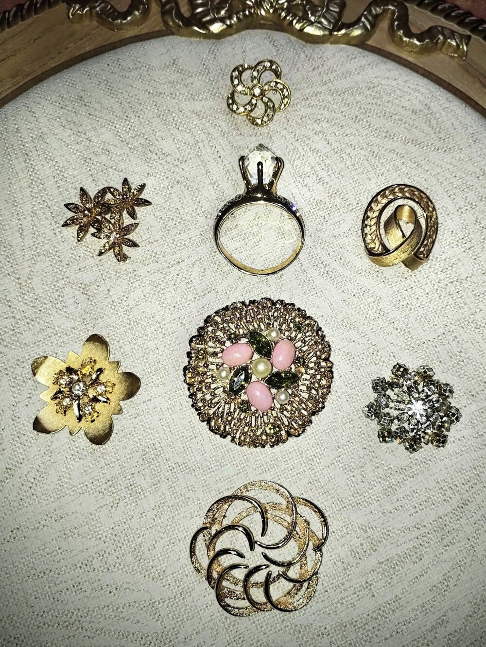 Vintage Estate "Glitter & Gold" Designer Brooch LOT Of 8